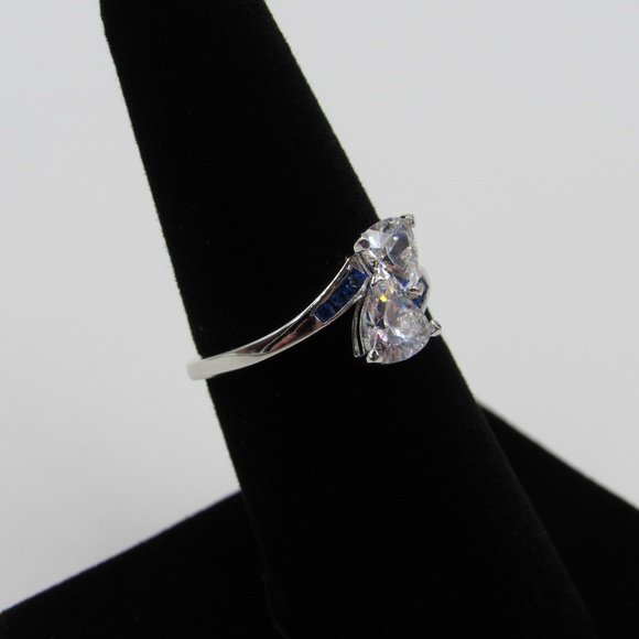 Sterling Silver Clear & Blue CZ Diamond Band Ring - Picture 3 of 5